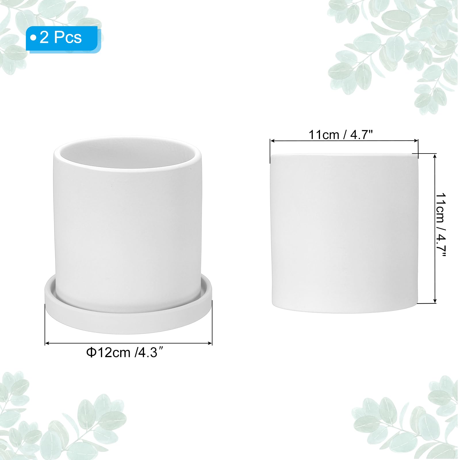 PATIKIL 4.3 Inch Ceramic Plant Pots, 2 Pack Modern Flower Planters with Drainage Holes and Tray for Decorate Home Indoor Plants Succulent Herb, White - Image 2