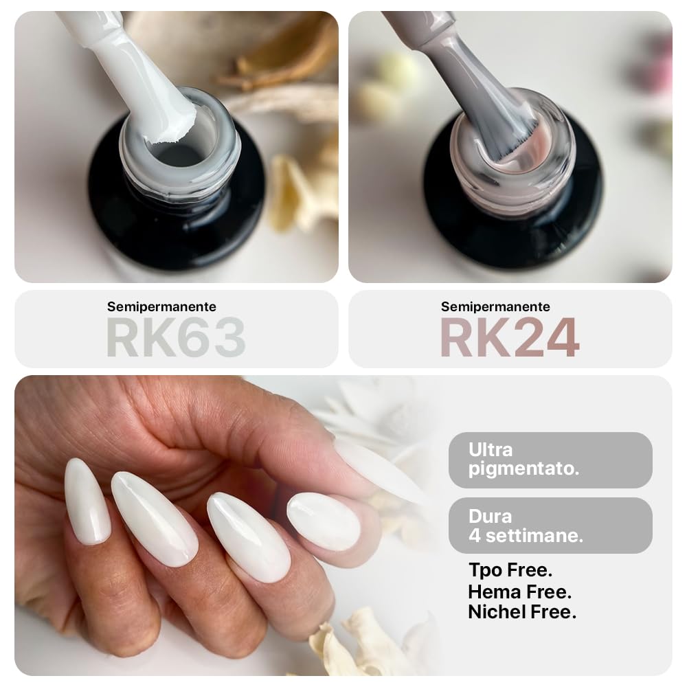 Kit Semipermanente Unghie Professionale, Kit Ricostruzione Unghie Gel Completo, Lampada Uv Led 48w, Smalto Unghie Primer, Base & Top Coat Semipermanente (Lattiginoso)