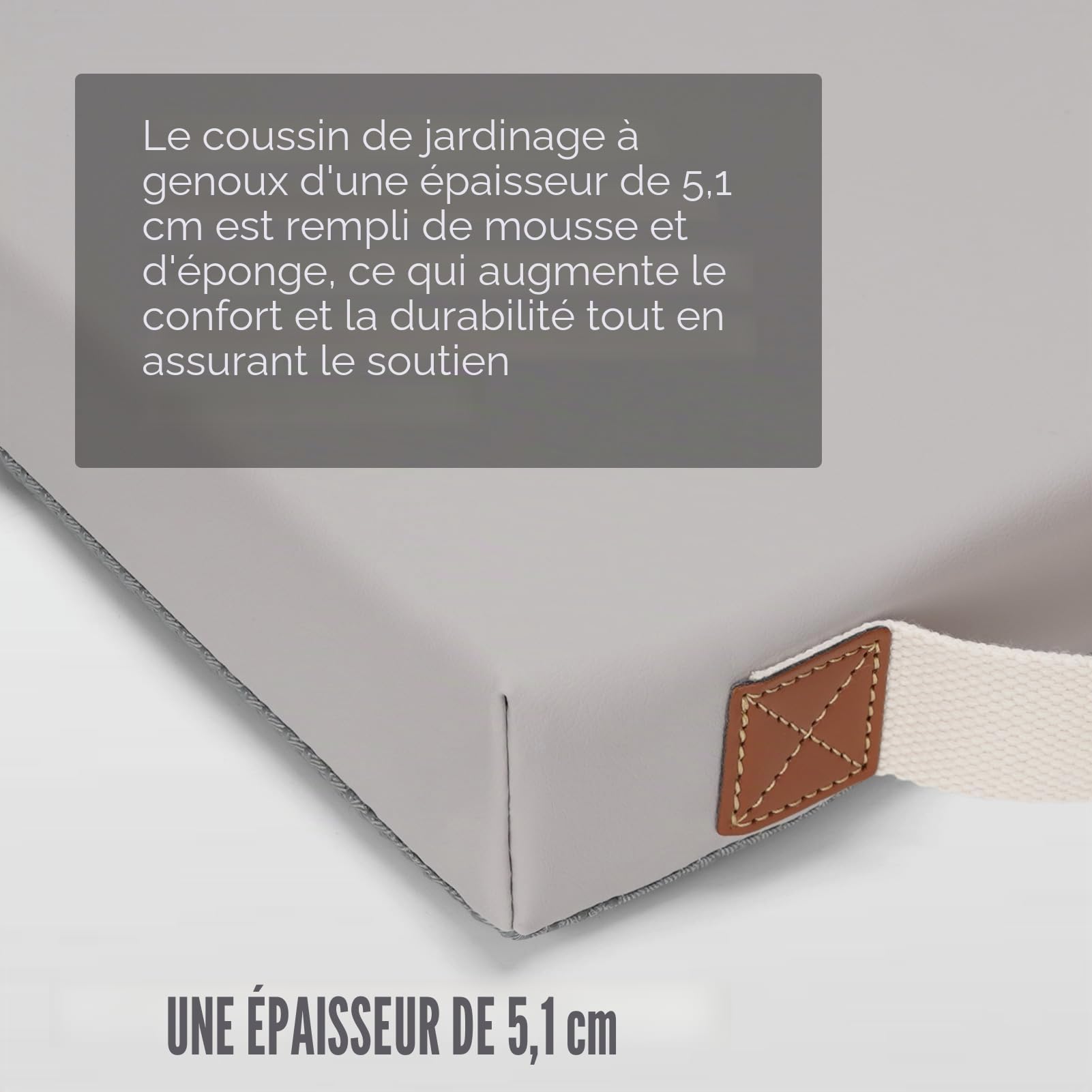 HappyPicnic Tapis à genoux de jardin imperméable – Tapis à genoux en mousse souple de 5,1 cm d'épaisseur pour jardiniers avec poignée et housse amovible, support de genou pour le bain, gris