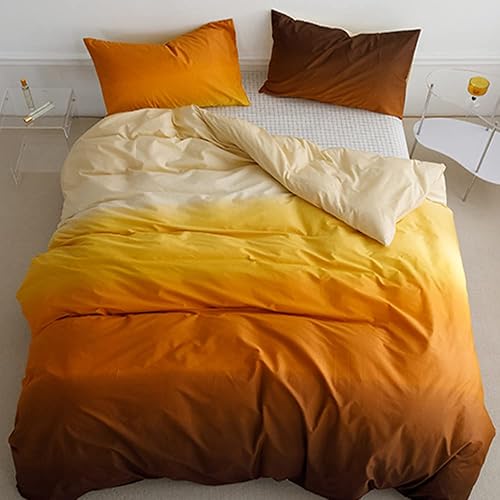 CLOTHKNOW Juego de edredón de tamaño Queen amarillo y naranja, juego de ropa de cama naranja degradado, edredón de cama beige, edredón amarillo