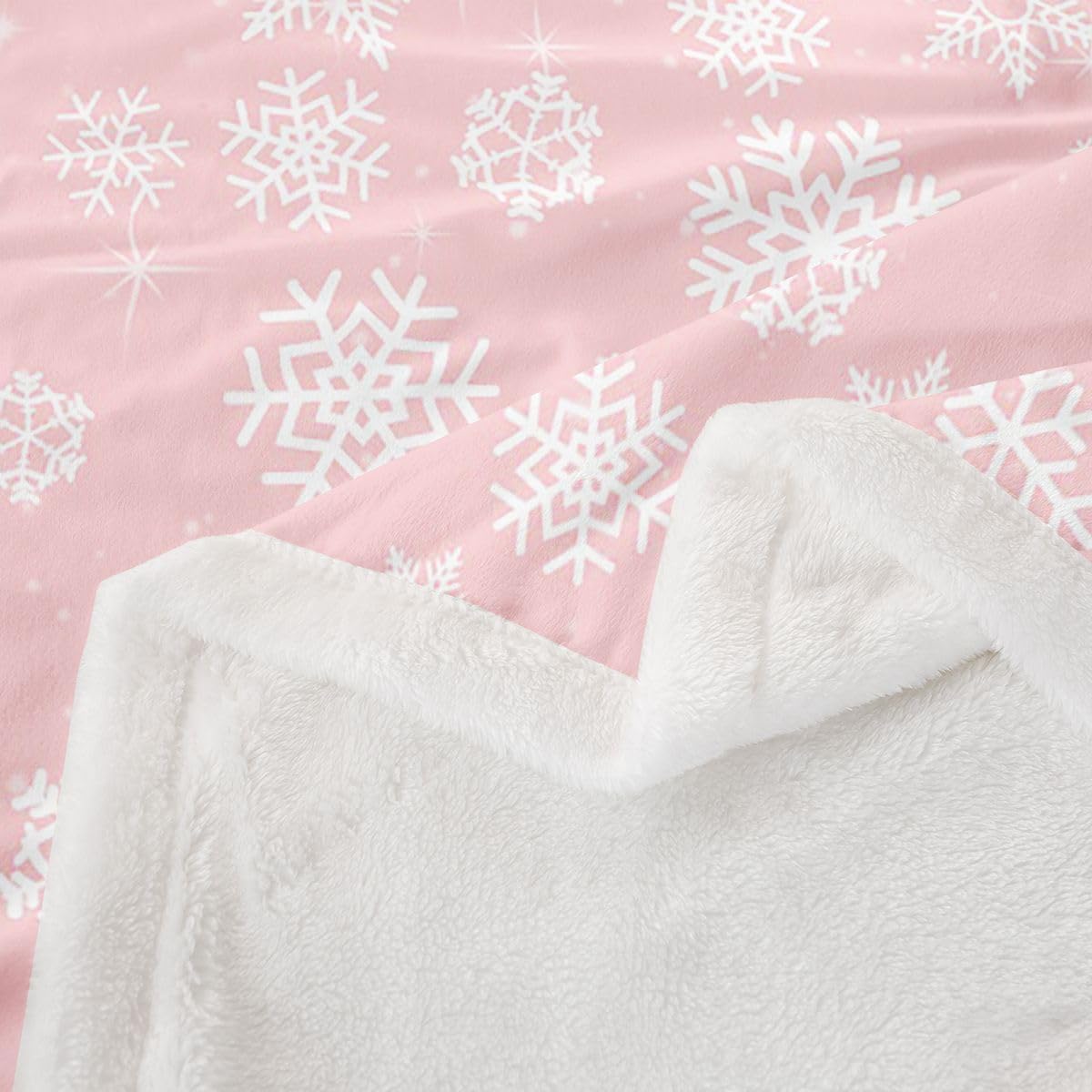 Feelyou Merry Christmas Sherpa Blanket Plush Fuzzy Pink Snowflake Fleece Throw Blanket Boys Girls Xmas Deer Elk Decor for Bed Couch Chair Living Room Bedroom Decor Throw 50"x60" image 3