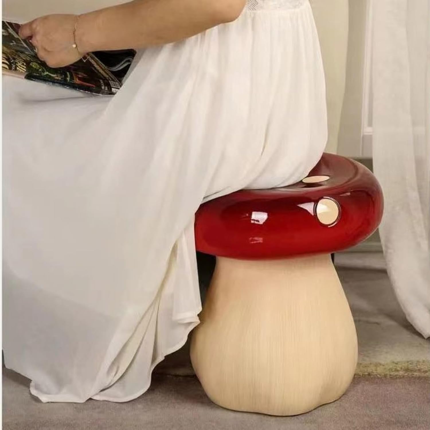 ACICS Mushroom Stool Living Room Round Seat Stool Shoe Changing Small Stool Comfort Footstool with Fiberglass Seat for Living Room Bedroom Nursery Garden Outdoor Patio Stool Decoration, ssdcc-1