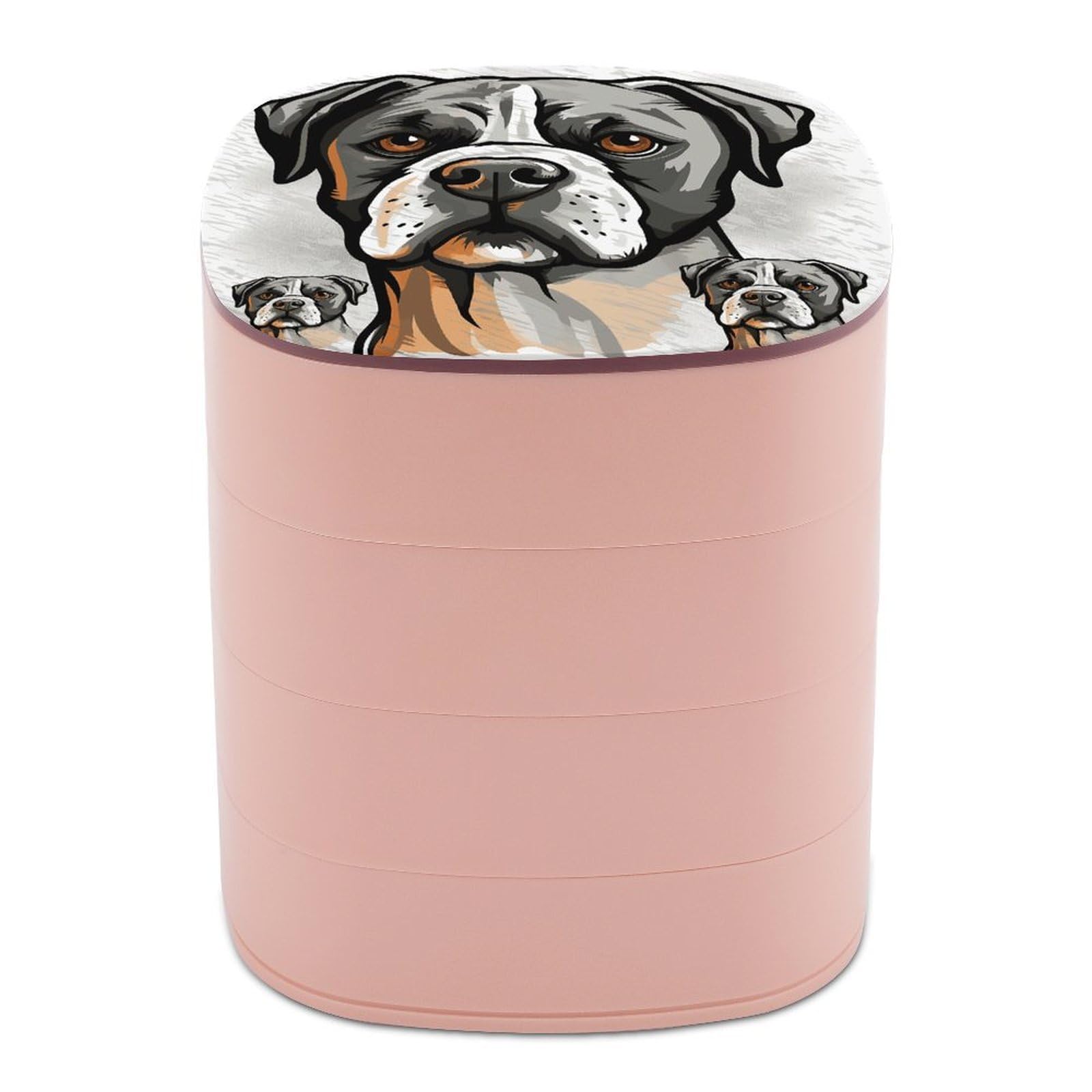 VstaDank American Bulldog Head Jewelry Organizer Small Travel Earring Storage Box with Mirror 4-Layer Rotating Travel Jewelry Tray Case with Lid Large Capacity Jewellery Holder Case