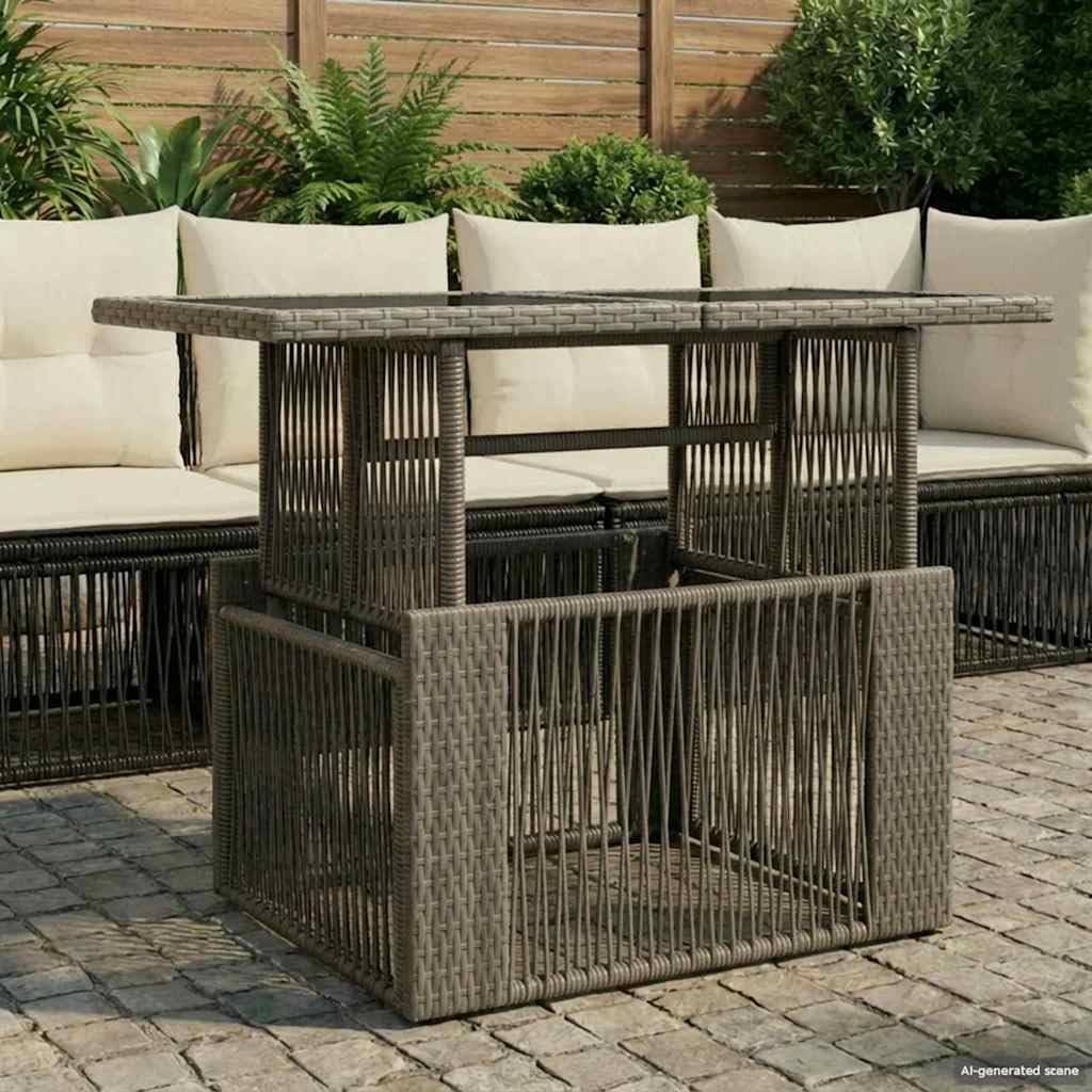 Tavolo da giardino, balcone, tavolo da pranzo, tavolo da terrazza, per esterni, cortile, terrazza, giardino, grigio, 100 x 55 x 37 cm, in rattan sintetico e vetro