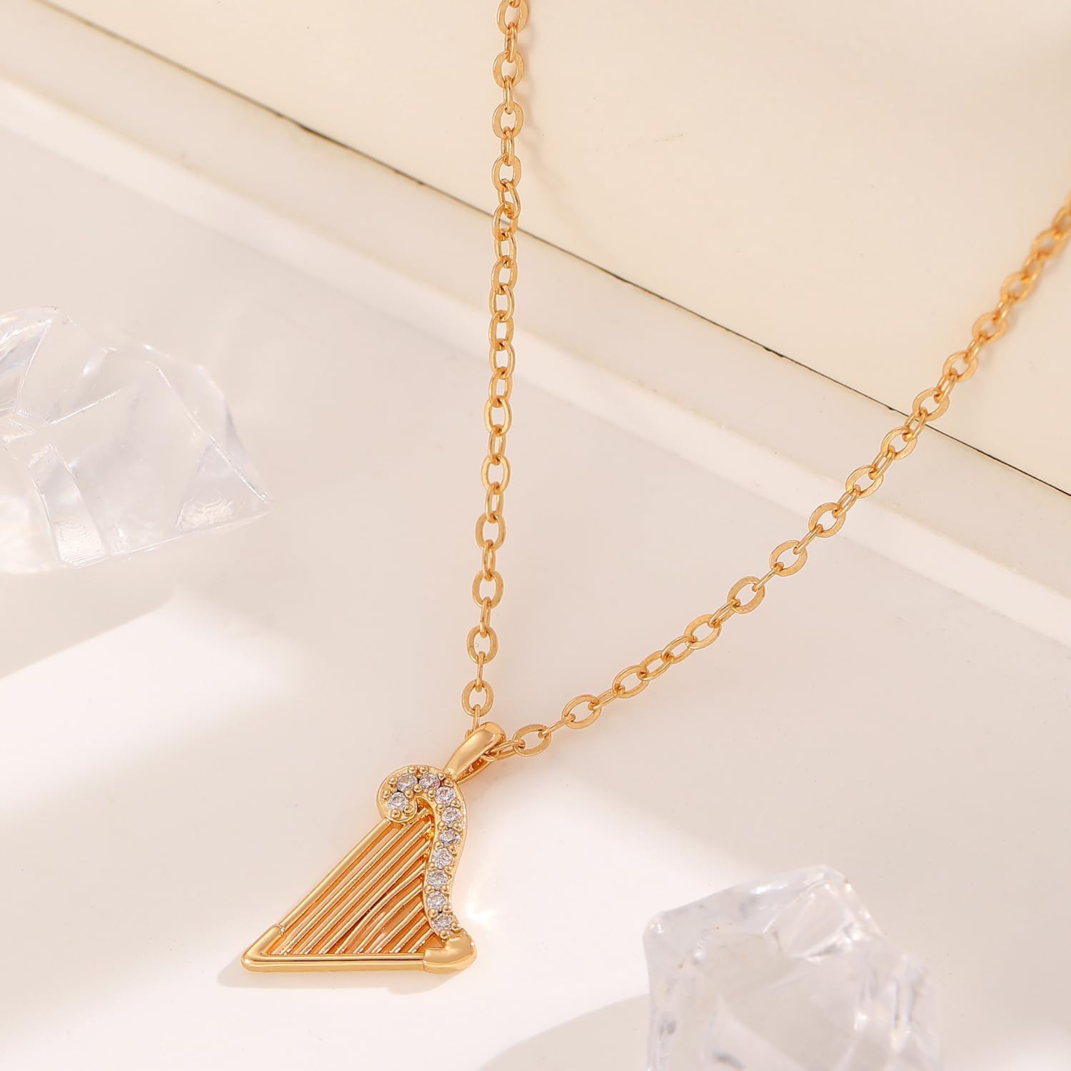 Musical Instrument Necklace zircon Harp pendant necklace for Women Men for Musical Instrument Lover - Image 3