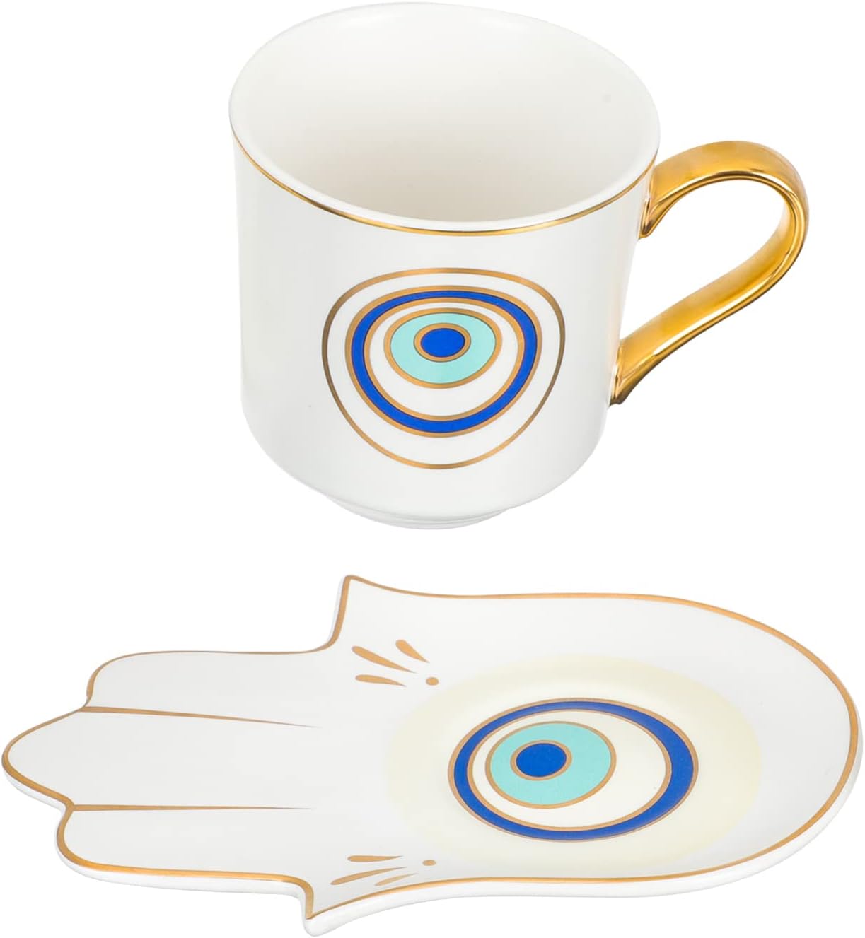 Zerodeko 1set Elegant Ceramic Coffee Cup and Saucer Turkish Evil for Tea Coffee and Hot for and Easy to Clean