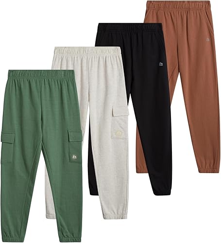 RBX Pantalones deportivos para niños Paquete de 4 pantalones deportivos básicos de forro polar para niños, pantalones deportivos con cintura