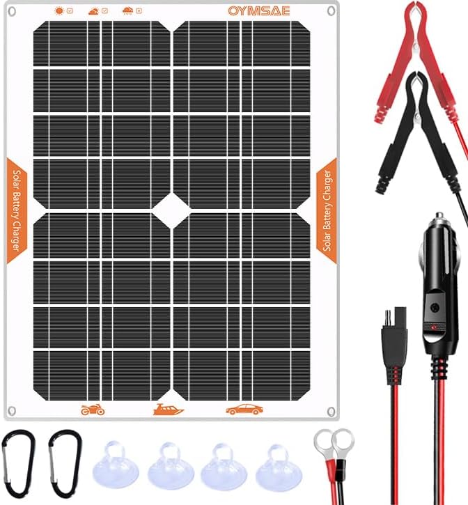 OYMSAE-Cargador de batería con panel solar de 20 W12 V, portátil, impermeable, carga por goteo + Mantenedor pautoembarcacióncasa rodante, cenchufe