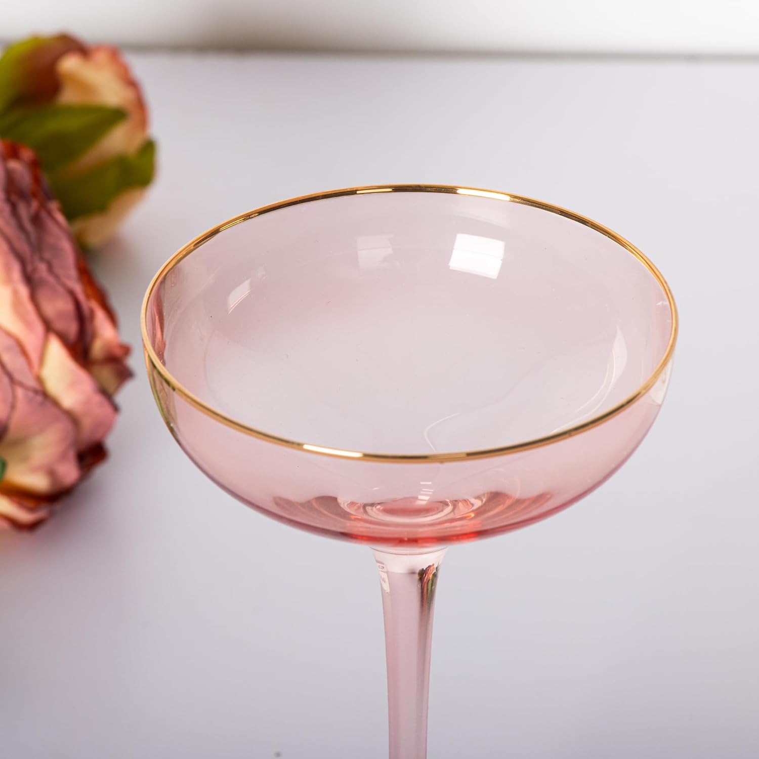 pink champagne martini glasses 5 OZ Champagne Coupe Glasses Classic Cocktail Glassware Gilded Dessert Cup Creative Unique Set of 2 - Image 9
