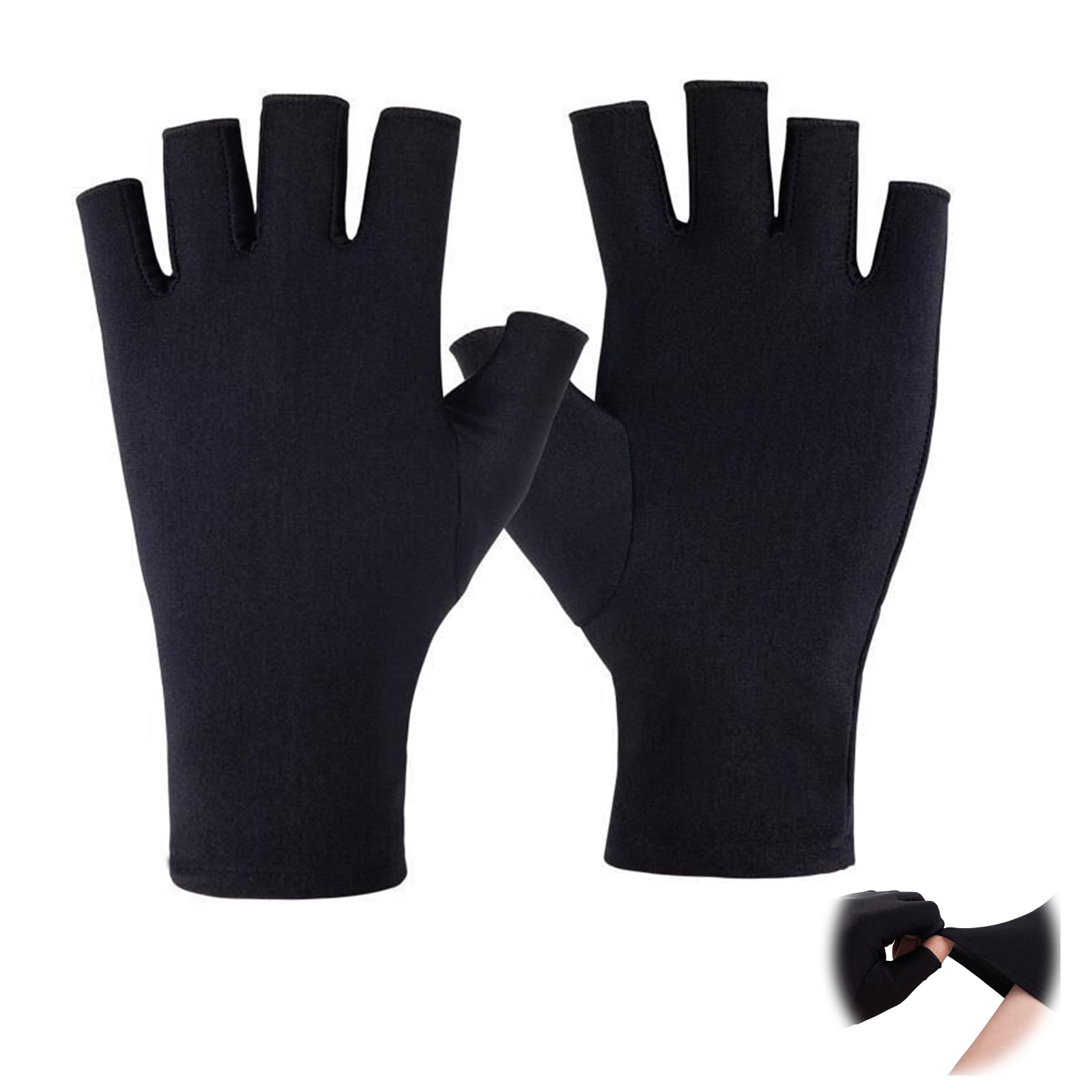 Guantes de Protección Solar, Guante Sin Dedos Guantes de Ciclismo Ligeros Guantes de Manicura de Protección UV Sin Dedos para Escribir para Ciclismo Conducción Pesca Fitness Camping(Corto Negro)