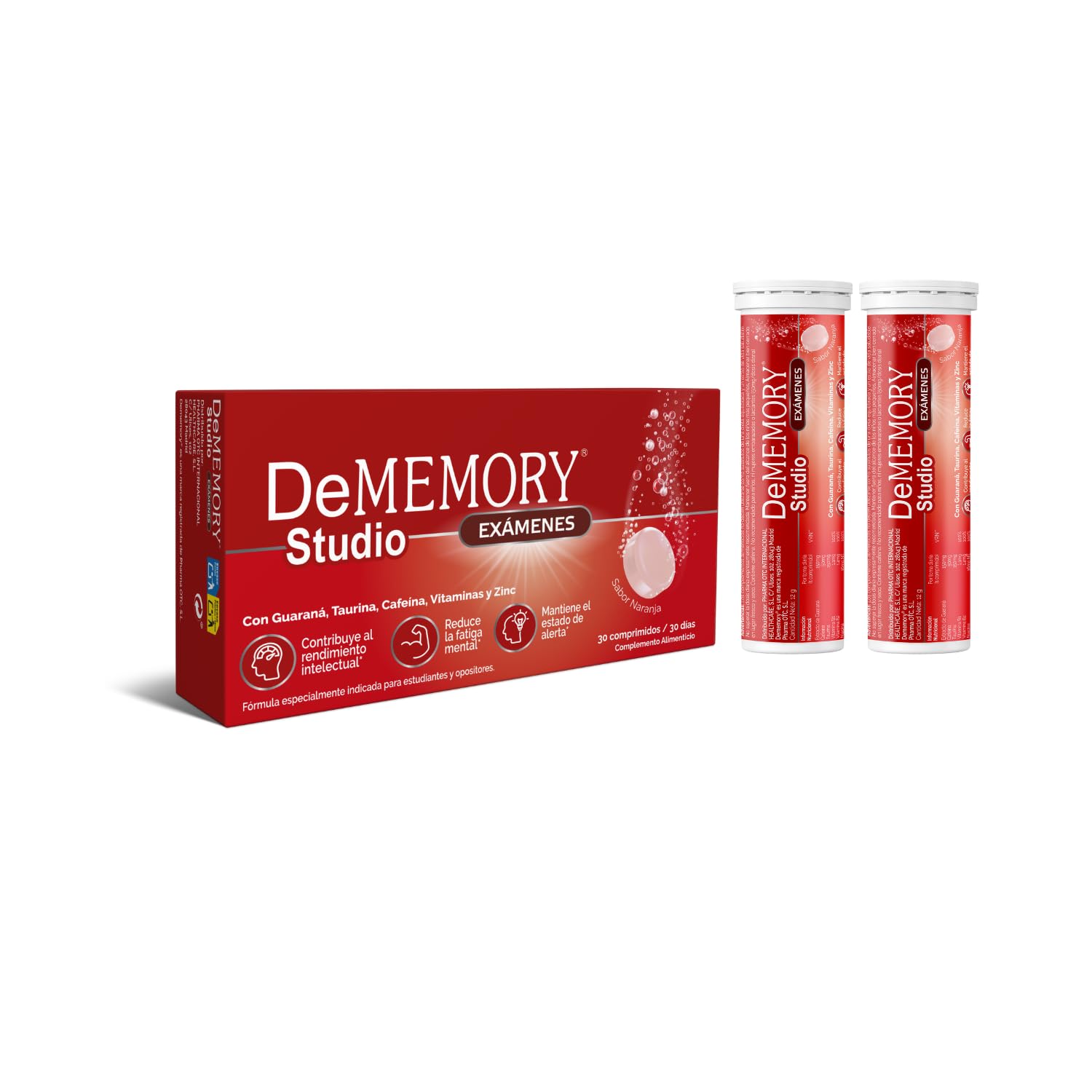 DeMemory Studio Exámenes 30 Comprimidos Efervescentes – Pack de 2 Unidades - Energía, Concentración y Agilidad Mental- con Guaraná, Cafeína, Taurina, Vitaminas y Zinc