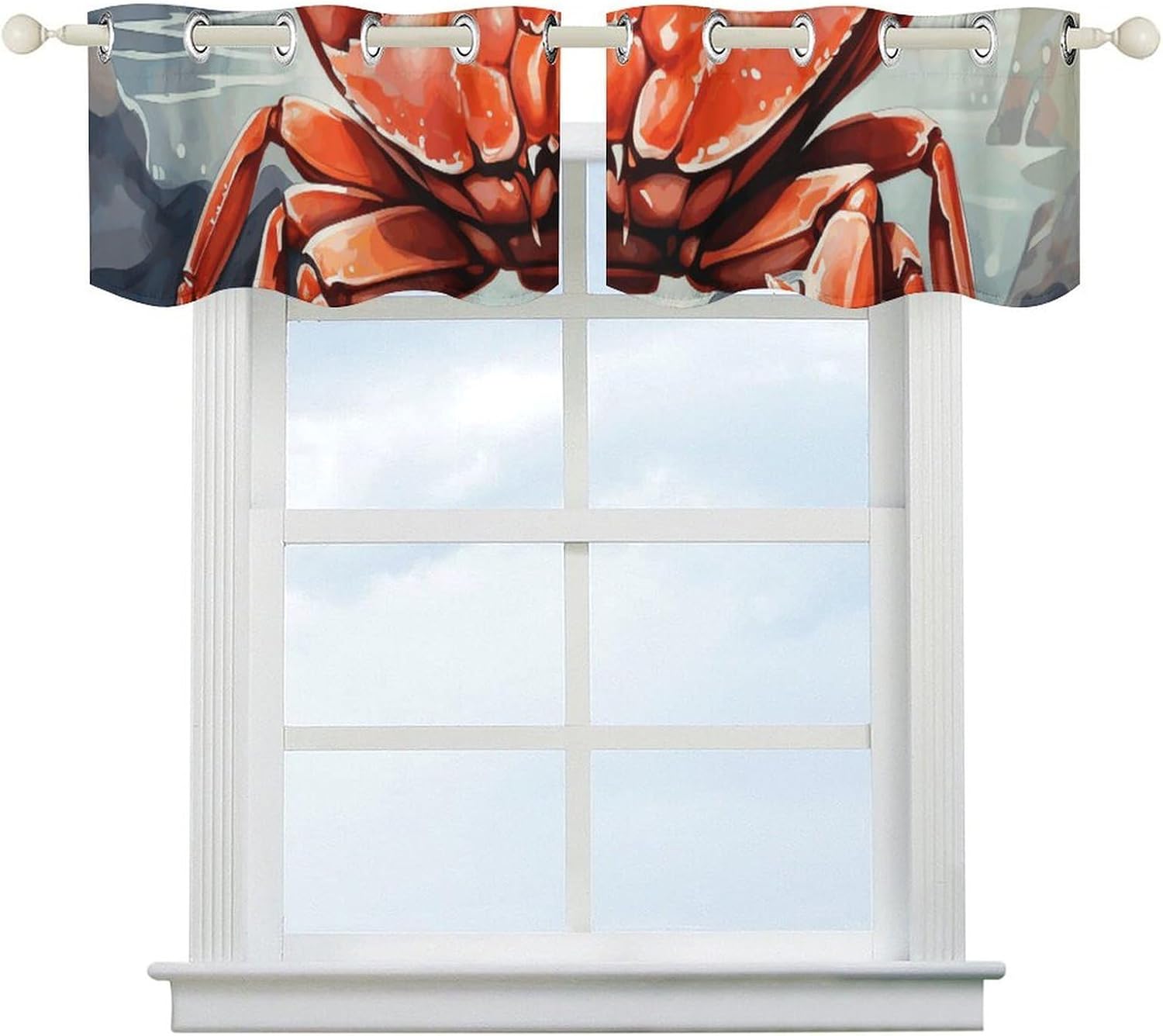 Red Crab Sea Valances for Window 2 Panels. Light Filtering Curtains Farmhouse Short Small Valance.Modern Curtains for Windows Living Room Kitchen Over Sink.