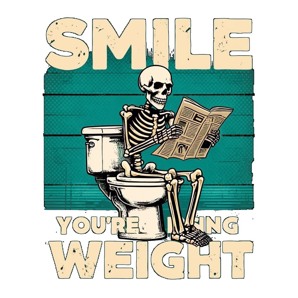 Funny Skeleton Toilet Sticker 5 Inch - “Smile You’re Losing Weight” Bathroom Vinyl Decal - Hilarious Gag Gift for Restroom Decor, Toilet Lid, Wall, or Door - Waterproof & Easy Use