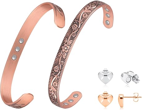 Feraco Magnetic Bracelet & Earrings for Women, Stud Earrings, Ear Curex with Strong Therapy Germanium Magnet, Dainty Heart Shape