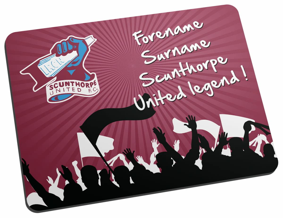 Scunthorpe United FC Personalised Mouse Mat legends, great for Scunthorpe United football supporters, fabric top, non slip mouse pad 5mm thick