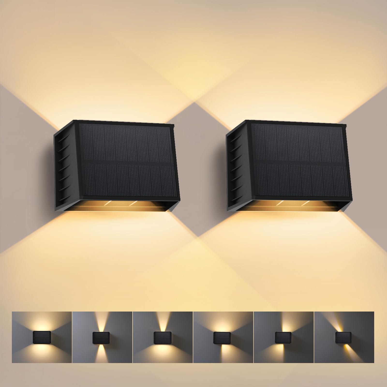 T-SUN 2 Stücke LED Wandleuchten für Außen, 3000K Warmweiß Solar Wandlampe mit Auf und ab Einstellbarer Lichtstrahl, 240° Abstrahlwinkel, IP65 Wasserdichte LED Außenwandleuchte für Wand Garten Zaun