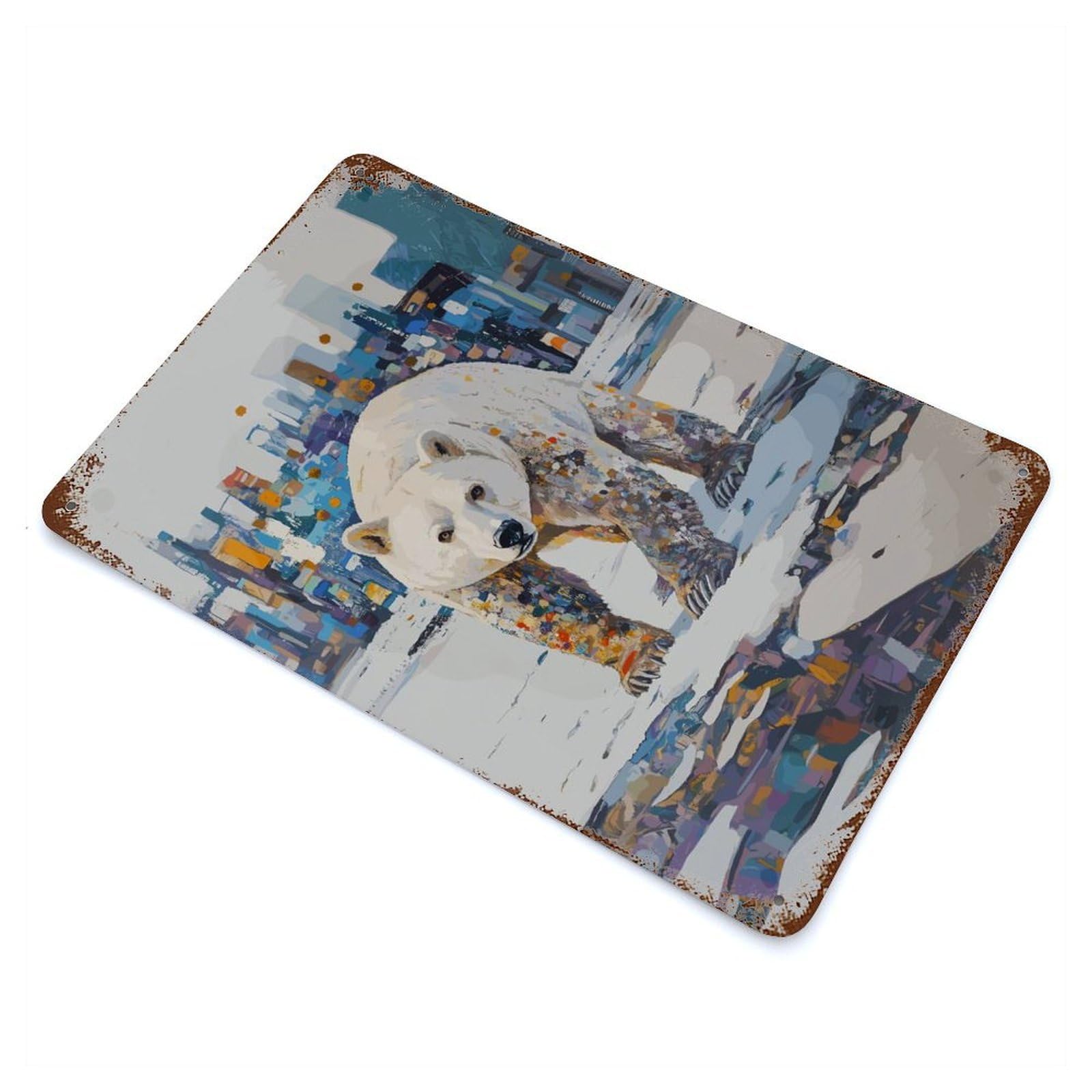 Vintage Rust Metal Sign My Habitat Polar Bear in Cityscape 11.8"x7.9", Novelty Wall Decor for Garage, Bar And Workshop Decor