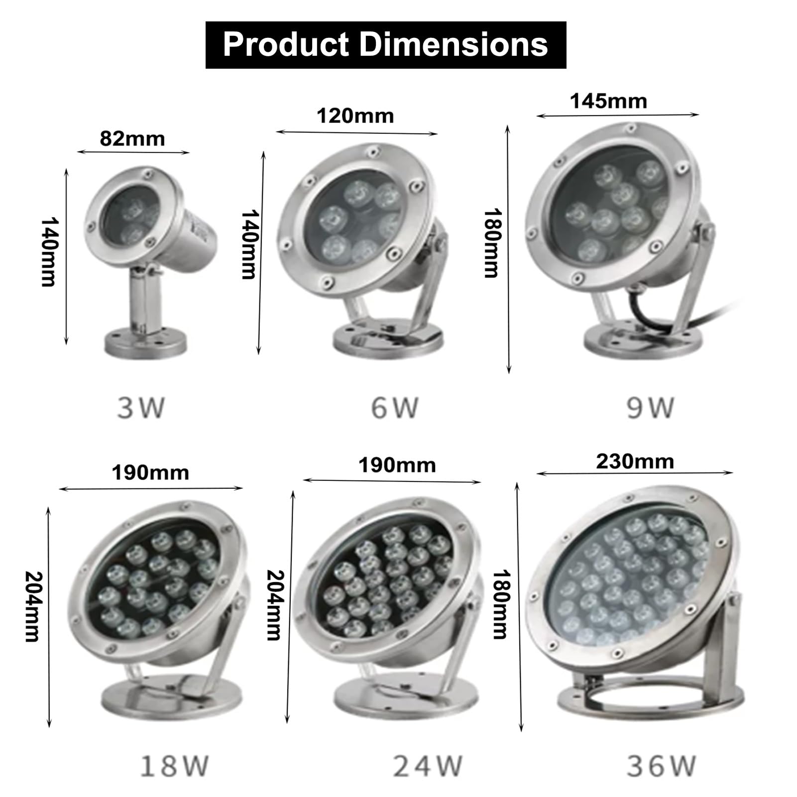 Faretto Subacqueo per Stagno IP68 Illuminazione per Fontana A LED Impermeabile Subacquea in Acciaio Inossidabile 12V per Piscina