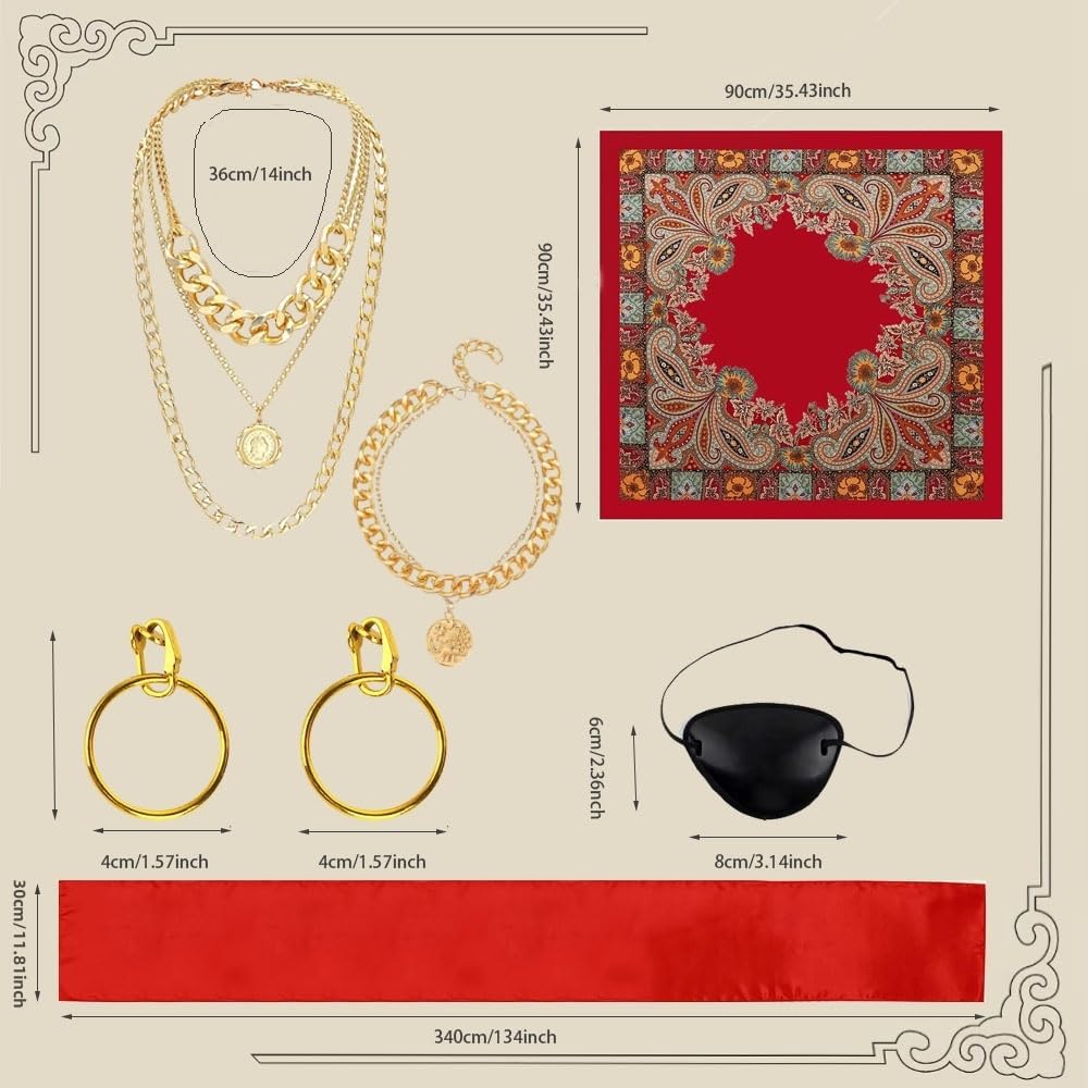 7pcs Women Pirate Costume Accessories for Men Pirate Head Scarf Necklace Belt Dress Accessories Renaissance - Image 2