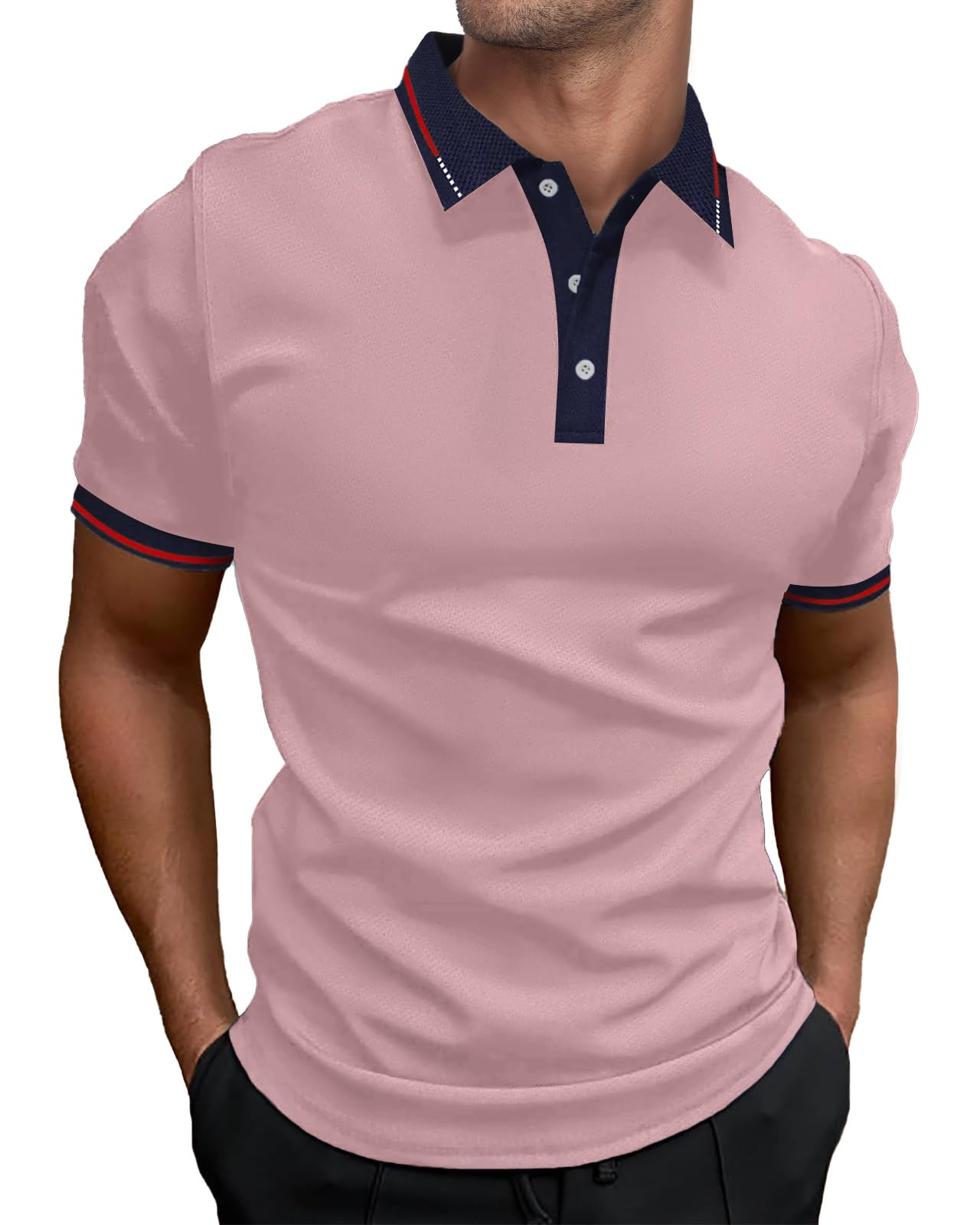 HMIYA Herren Poloshirt-Kontrast Kurzarm Polohemd Male Polo Klassisches