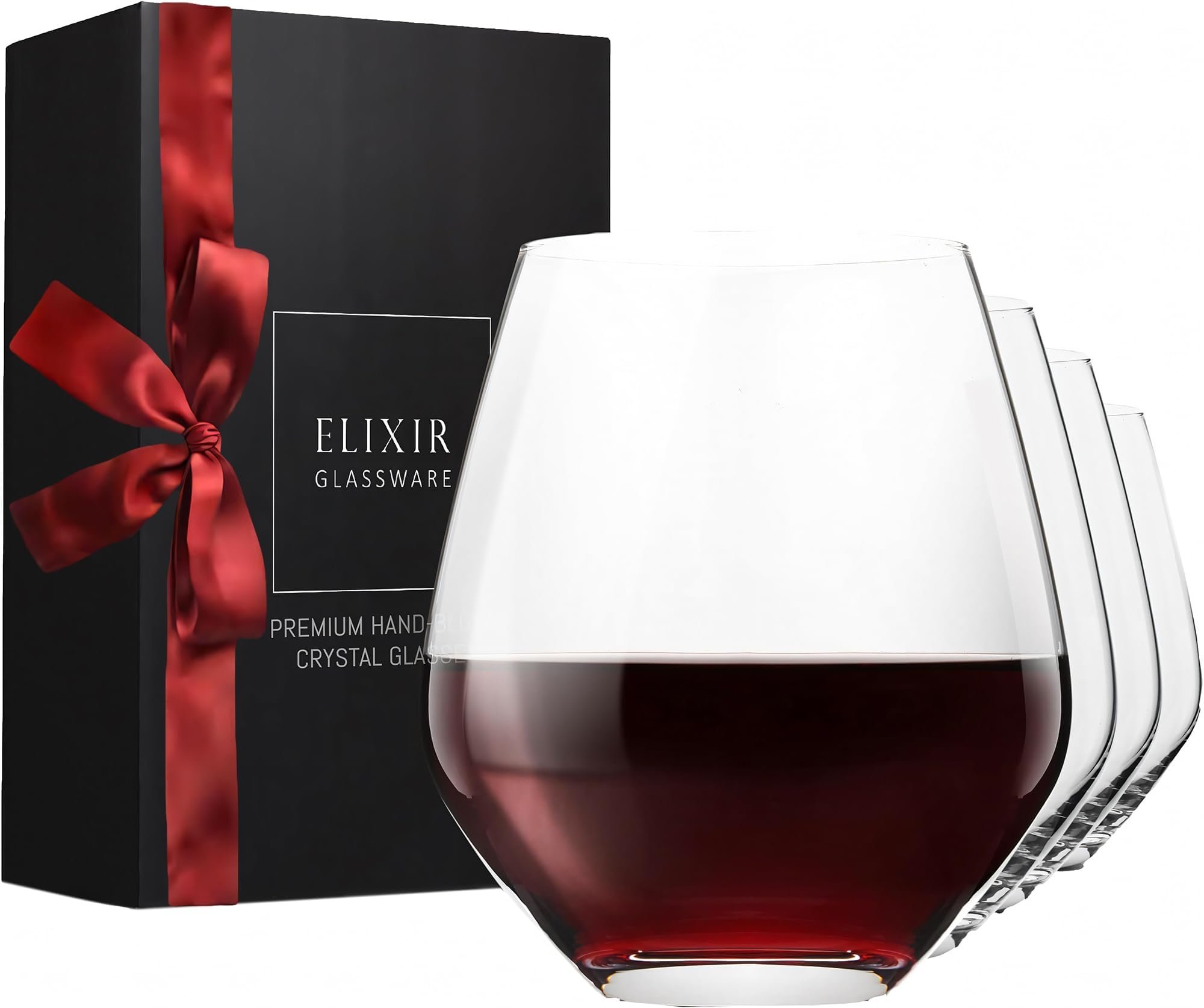 ELIXIR GLASSWARE Stemless Wine Glasses Set of 4-18 oz - Red Wine Glasses, Stemless Wine Glass Set 4 - Premium Crystal Wine Glasses Stemless Set of 4 - Housewarming Gifts Wine Gifts for Women and Men