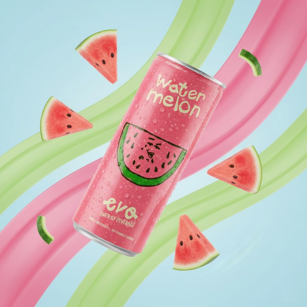 Evo Energy Beverage Watermelon Natural Juice Drink with Vitamin C, Electrolytes & Antioxidants, Energy drink Low-Calorie, Zero Cholesterol Sweet, Canned 12 FL Oz (Pack of 12)