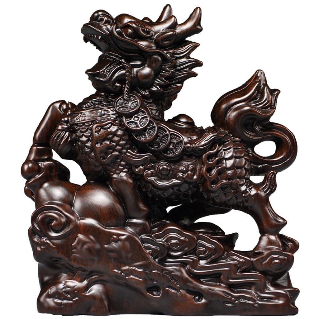 ATREDESES Office Decor Wooden Carving Unicorn Ornament Wood Household Home Entrance Desktop Decorations Crafts Home Decor(11.81in)