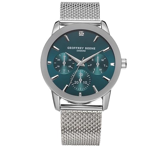 Men's Slver Decorative Subdials Metal Dress Watch, Genuine Diamond Accent