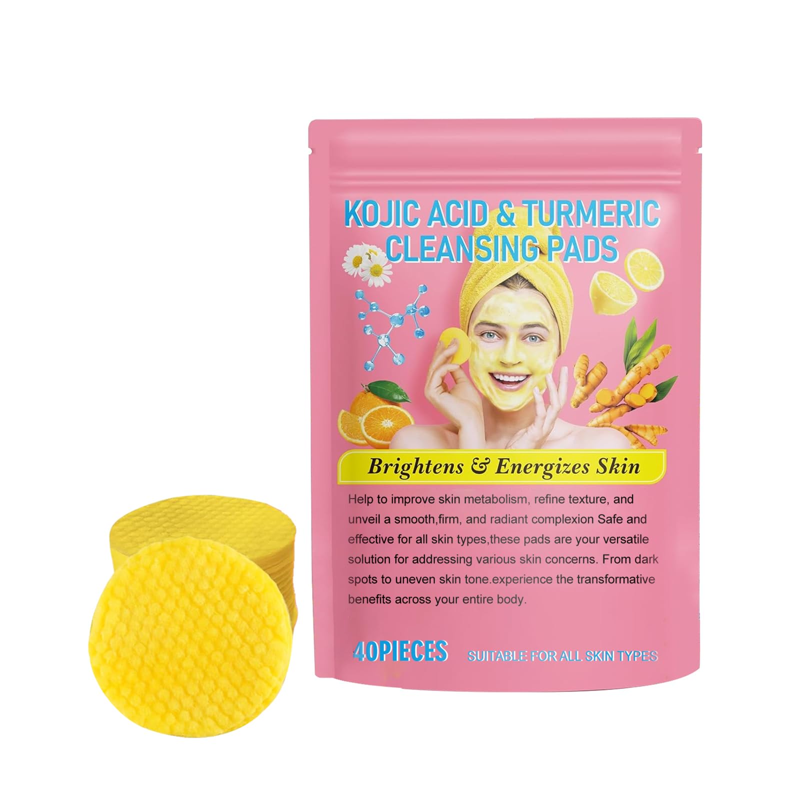 HELEMIY Turmeric Tricarboxylic Acid Cleansing Pad Cleansing Gentle Daily Skin Care Moisturizing Skin Brightening Radiance Treatment Cleansing Pad 40PCS