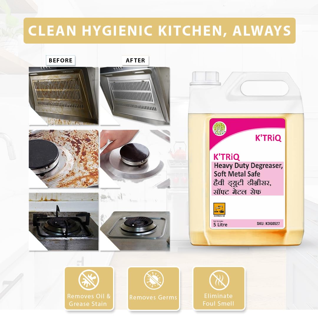 K'TRiQ Powerful Kitchen Cleaner & Degreaser Removes Oil, Food Stains, Grease and Grime. Cleans Kitchen Slabs, Tiles, Floor, Sink, Marble (5 Litre Pack of 1) 1