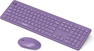 Wireless Rechargeable Keyboard and Mouse Combo, Seenda Full size 2.4G USB Keyboard and Mice Set Ultra-Thin Silent UK Layout for PC, Computer,- Purple