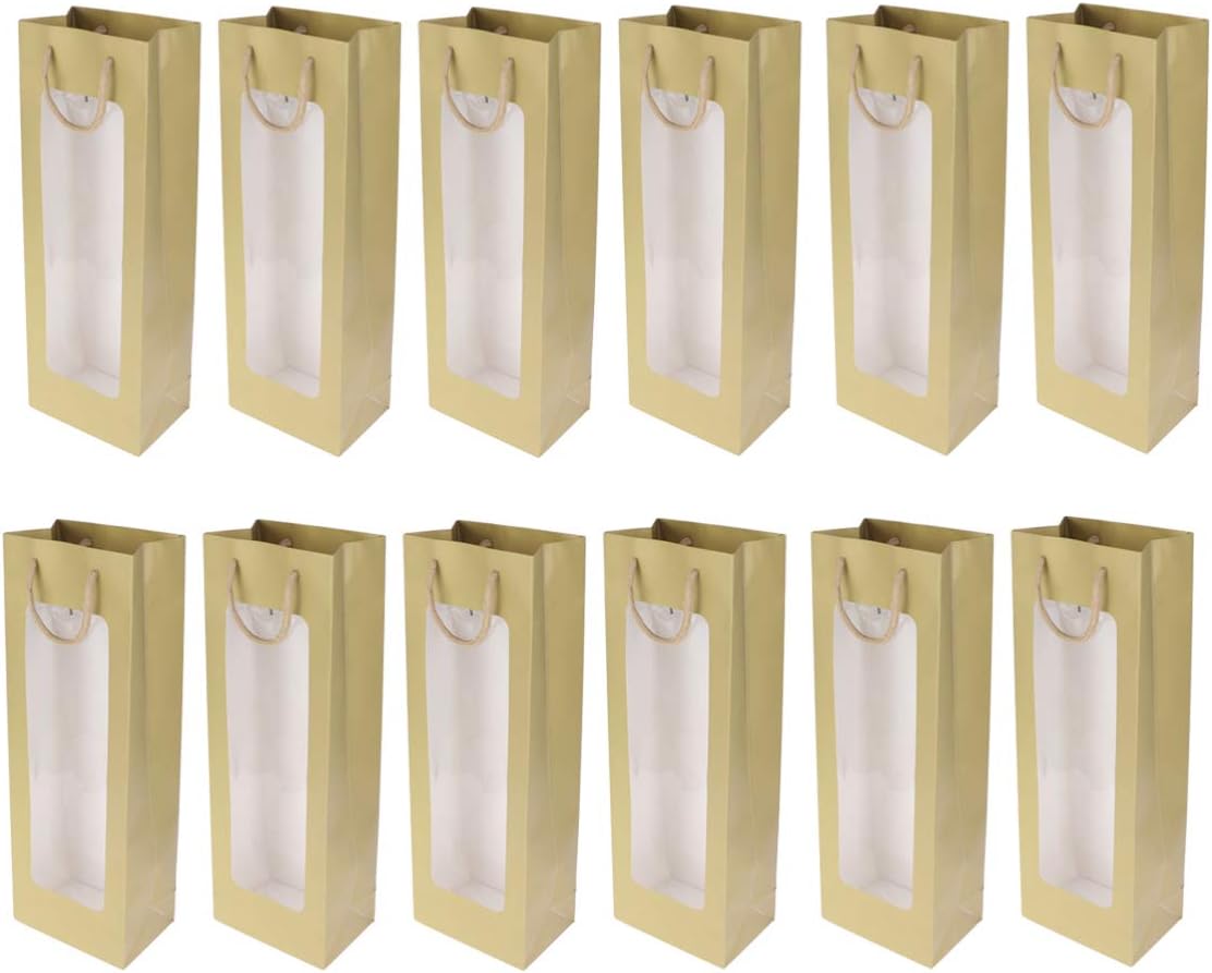 12PCS Red Wine Bags Kraft Paper Bags with Handles (Gold)