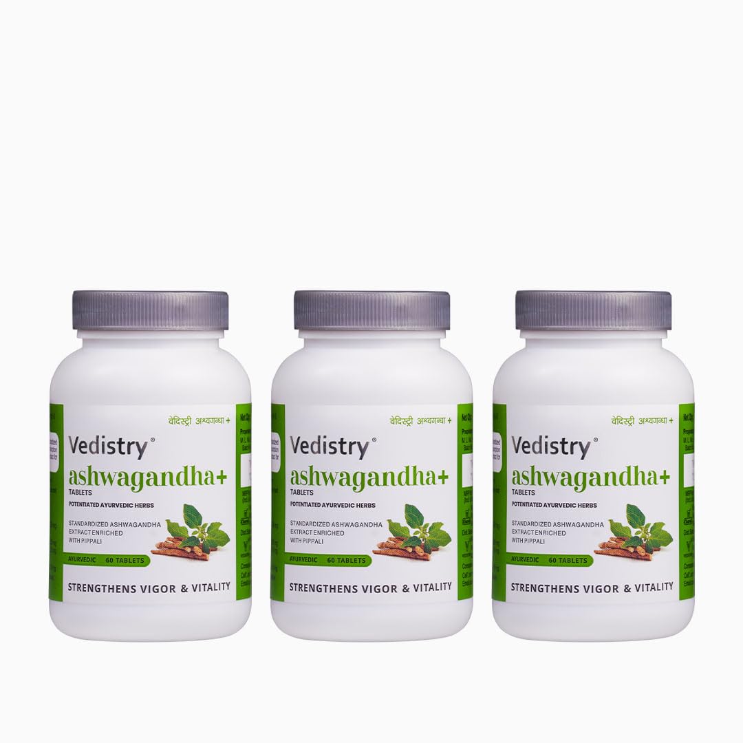 Vedistry Ashwagandha+ Tablets | Boosts energy & strength | Improve Vigor & Vitality - 60 Tablets | Pack of 3 (B0BZHJXCCT) Amazon Price History, Amazon Price Tracker