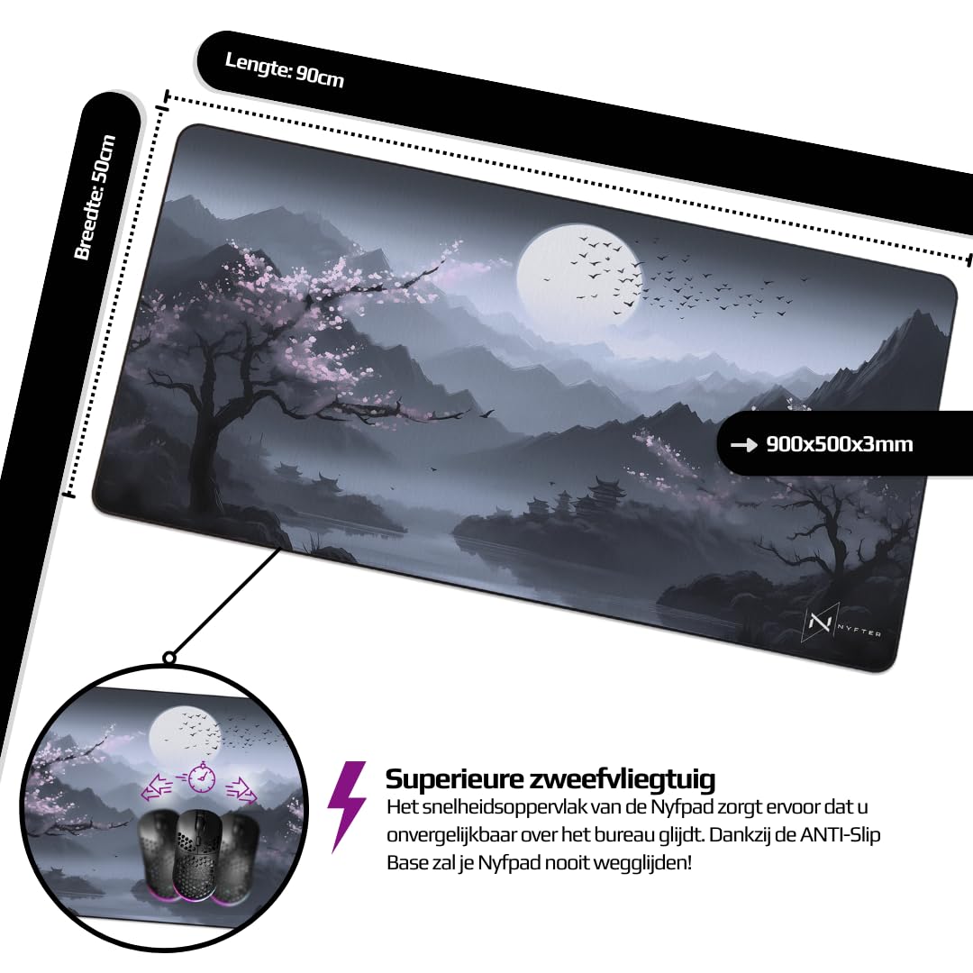 Nyfter - Premium Sakura V3 Gaming Mousepad XXL + 3XL Mousepad Nyfpad XXL Mousepad wellenfrei mit extra vernähten Kanten (3XL)