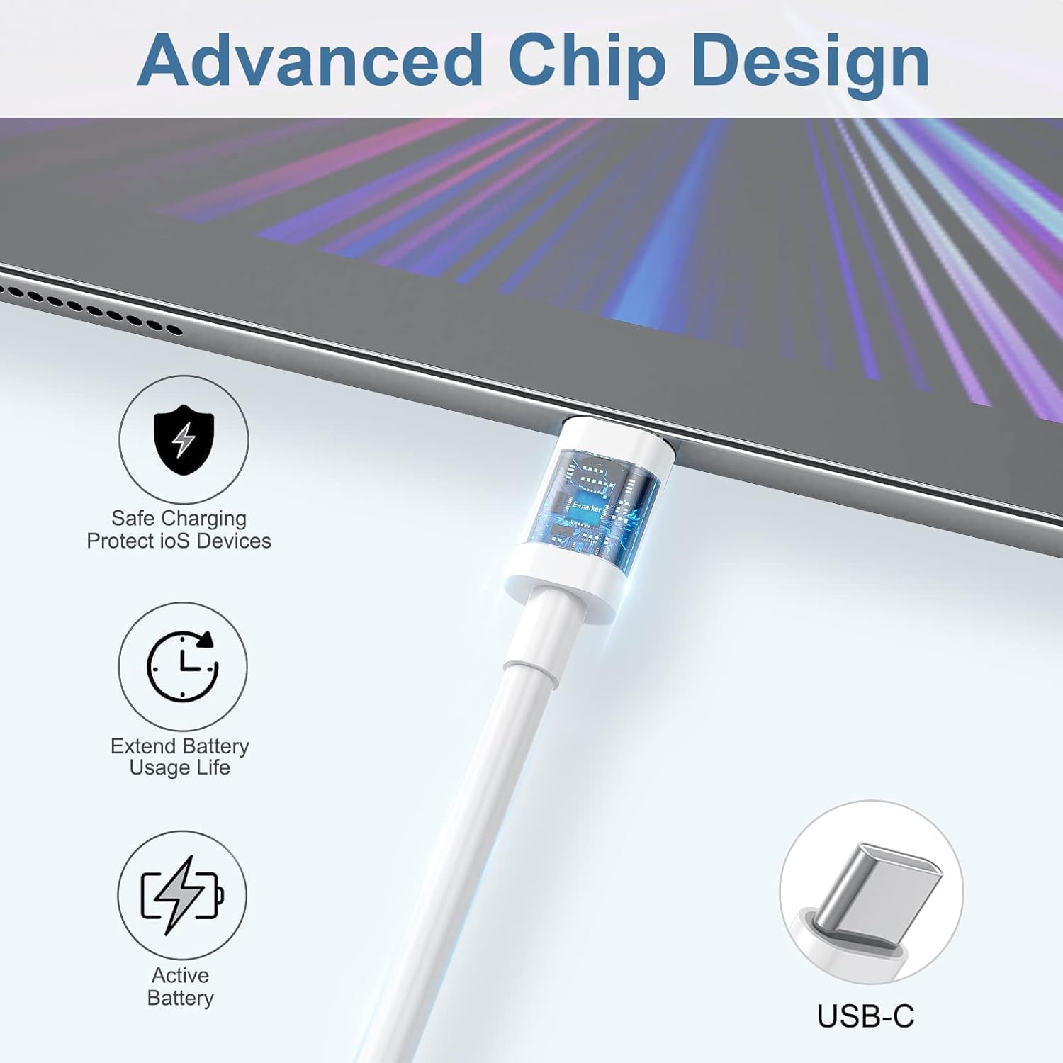 New Replacement Type Power Adapter Extension Cable Compatible with with 10W, 12W, 29W, 45W, 60W, 61W, 85W and 87W USB Power adapters