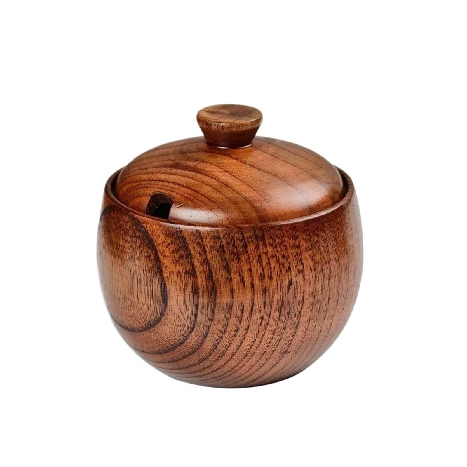 LuoAXINN Wooden Salt Cellar Wooden Seasoning Jar Bring Lid and Spoon Powder Container Salt Box Sugar Spice Chili(Jar)