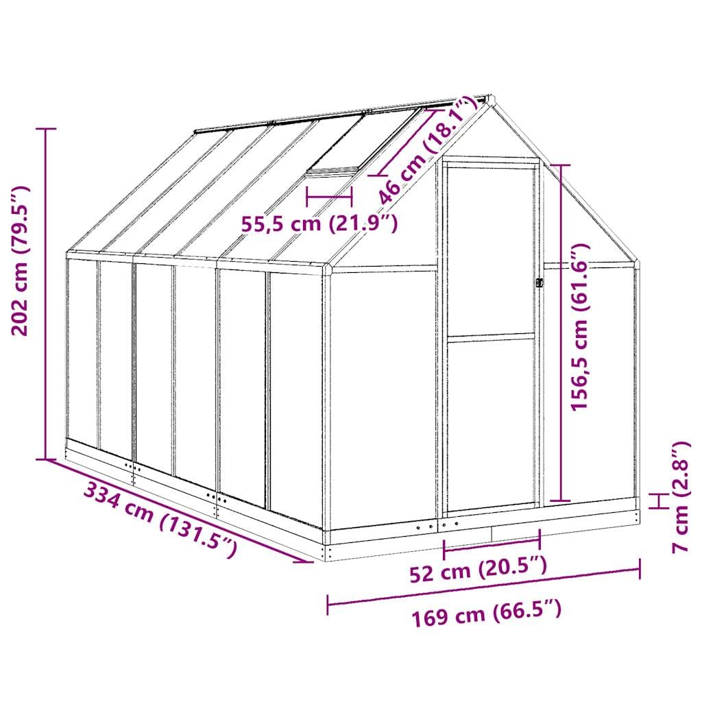 Serra con telaio per fondamenta, 334 x 169 x 202 cm, in alluminio e policarbonato, resistente ai raggi UV, per giardinaggio hobby, casa di pomodori, coltivazione di piante, balcone, terrazza