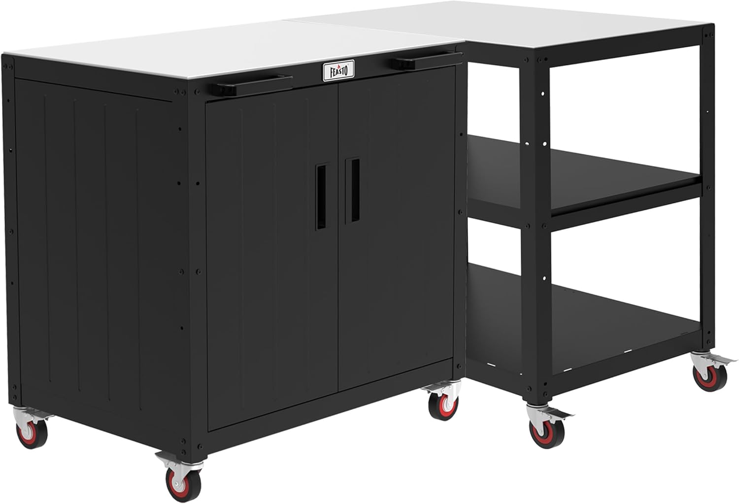 Grill Table,Outdoor Bar Cart Grill Cart with Storage Cabinet,Modular Outdoor Kitchen Island, Outdoor Grill Station with 304 Stainless Steel Top,Pizza Oven Stand Table for Ooni 16''