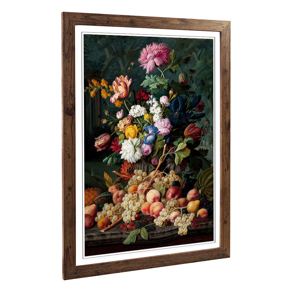 Big Box Art Framed Print of Severin Roesen Still Life Flower Bouquet Design | Wall Art Picture | Home Decor for Kitchen, Living Room, Bedroom, Hallway, Walnut, A2 / 24.5x18 Inch / 62x45cm