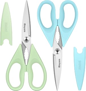 iBayam Kitchen Shears 2-Pack: Heavy Duty Stainless Steel All-Purpose Scissors for Meat, Poultry, Herbs & More - Dishwasher Safe, Comfort Grip