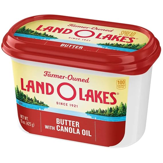 Land O Lakes Spreadable Butter with Canola Oil, 15 Ounce Tub -- 12 per case.