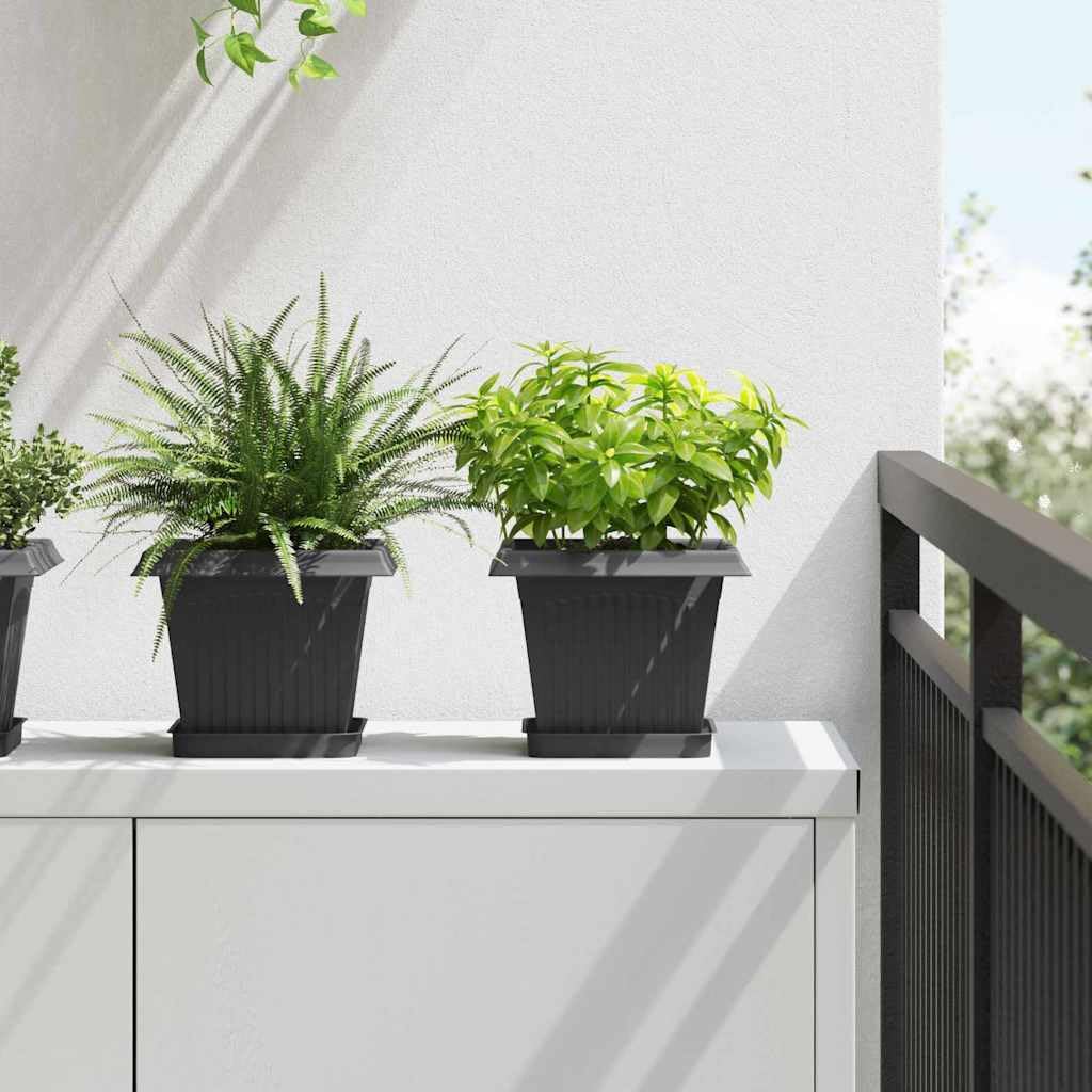 6er Set Blumentöpfe eckig Kunststoff, 20x20x16 cm Pflanzentöpfe für Außen und Innen, Moderne Pflanzgefäße in Schwarz mit Drainagelöchern für Garten, Balkon und Terrasse