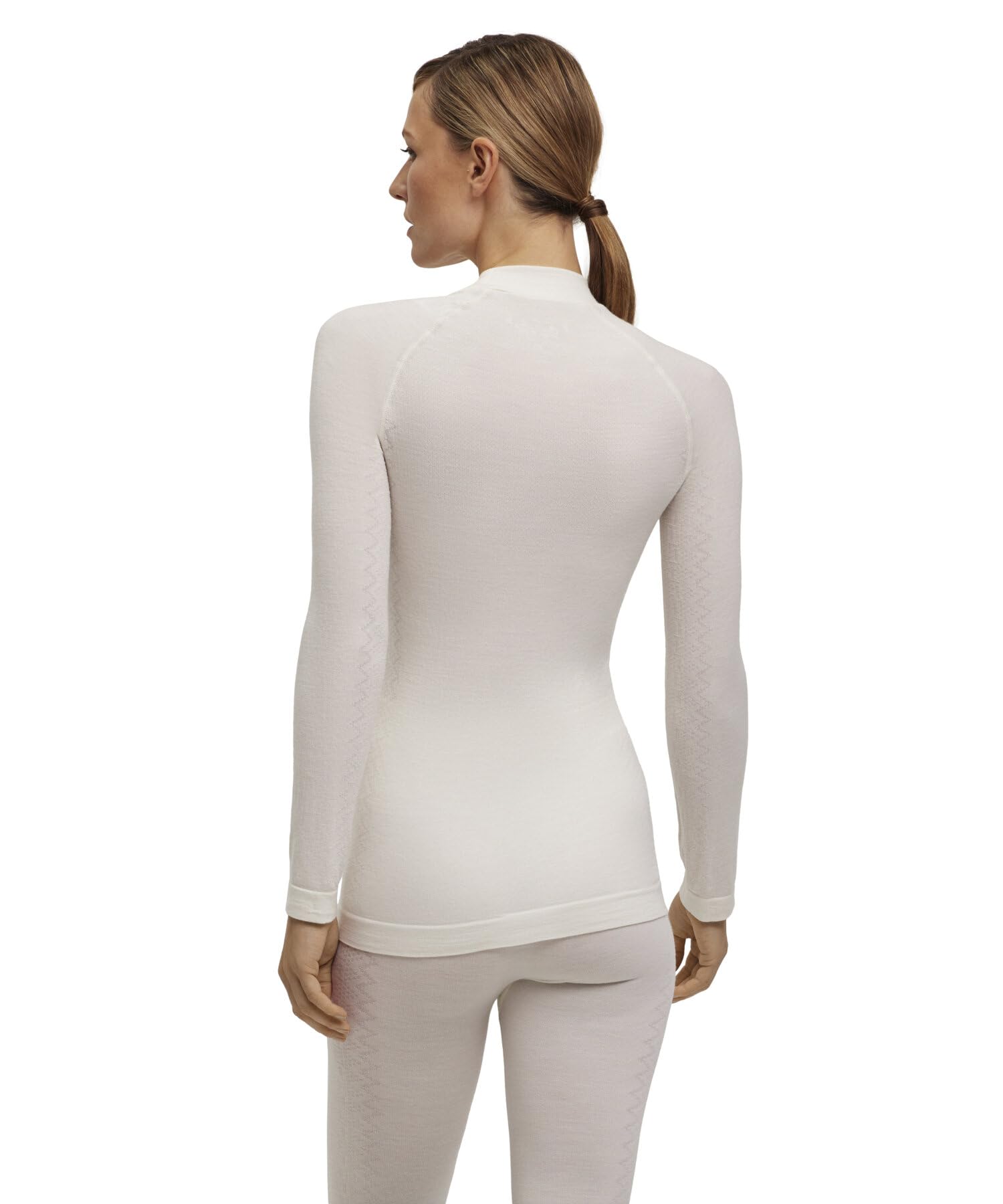 FALKE Kobiety Warstwa podstawowa (góra) Wool-Tech Round Neck W L/s Sh Wełna Materiał funkcjonalny szybkoschnące ciepłe 1 Sztuka, Biały Off-White 2040 Trend, L