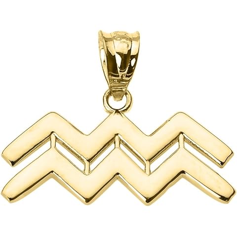 10K Yellow Gold Aquarius Zodiac Astrological Sign Charm Personalized Pendant
