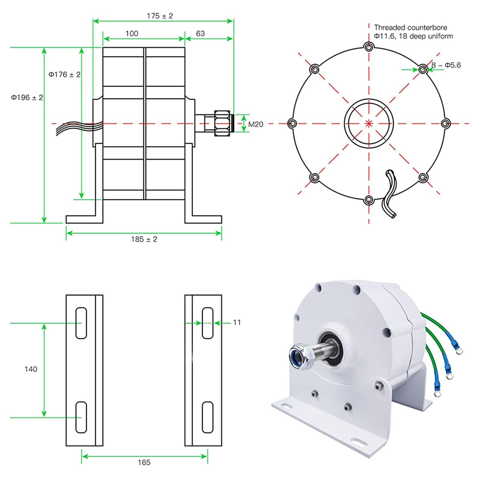 Generatore trifase a magneti permanenti senza ingranaggi ad alta efficienza e basso numero di giri, 8000W-12000W, 220V/380V CA, alternatore per turbine eoliche e idroelettriche.