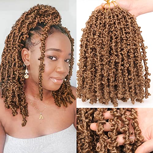 Leeven 12 Inch Butterfly Locs Crochet Hair 6 Packs Blonde Short Bob Crochet Butterfly Locs Braids Hair Handmade Pre-Looped Messy Distressed Faux Locs Hair For Women 27# #TOP29