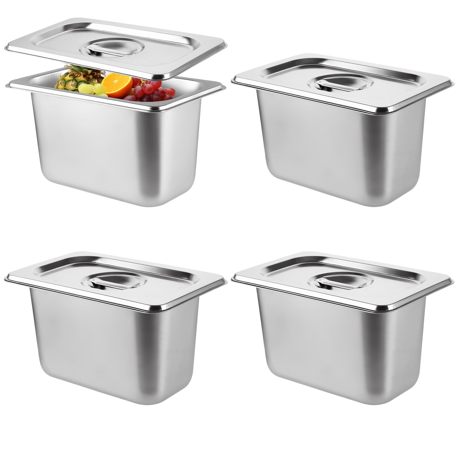 DAJAVE 4 Stück gn Behälter mit Deckel, 1/9x17,6x10,8x10,0 CM Panierschalen Set Gastro Behälter, Edelstahl Behälter mit Deckel, Edelstahlbehälter mit Deckel, Gastronormbehälter, Warmhaltebehälter Essen