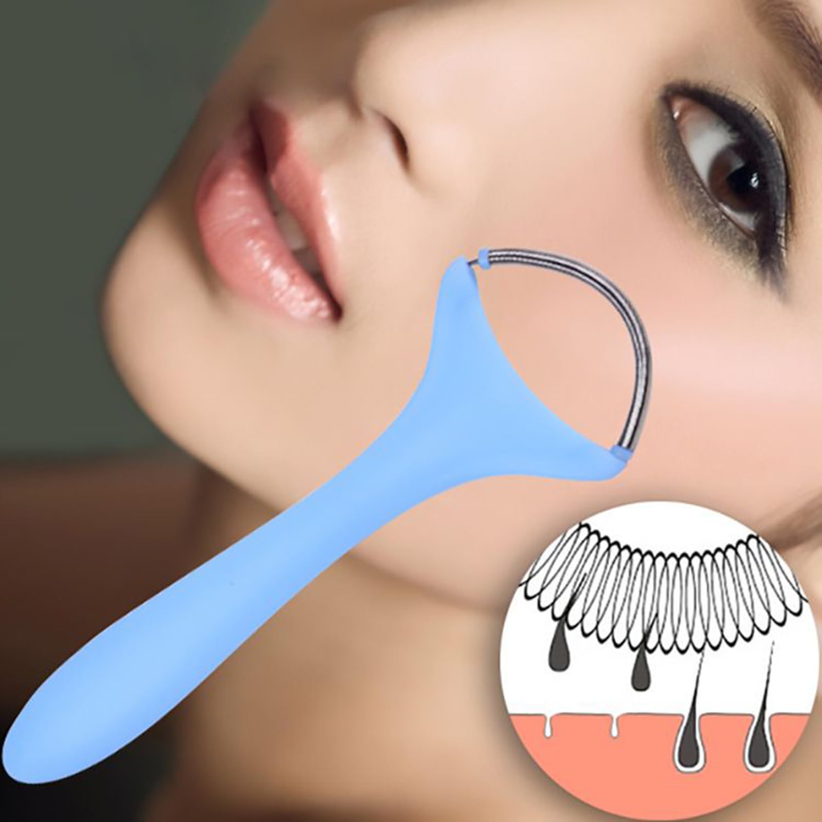 Spring Remover, Epilator Manuell mit Edelstahlfäden, multifunktionale und tragbare Gesichtshaarrolle für Oberlippen, Kinn, Wangen und Hals
