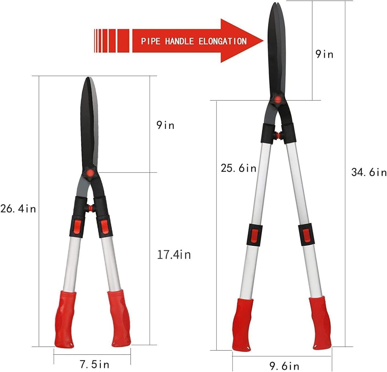 FOX & FERN Premium Extendable Handle Hedge Shears with Adjustable Length Handle | Shock-Absorbing Bumpers and Blade | 9 Inch Wavy Blade GAHA1814R-10 1
