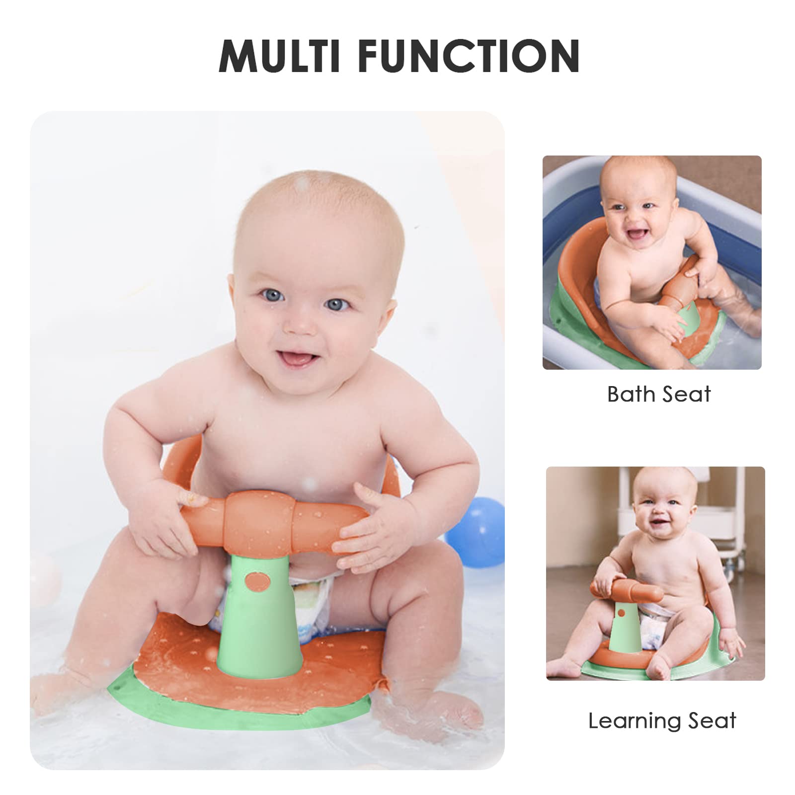 SONARIN Asiento Bañera Bebe,Antideslizante Seguro Asiento de Baño Sillón de Baño Silla Bañera Bebe Sillón de Ducha con Respaldo & 4 Ventosas para Bebe de 6 a 18 Meses(Naranja)